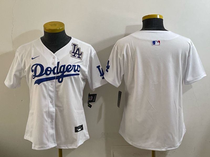 Women 2025 Los Angeles Dodgers Blank White Game Nike MLB Jersey style 006